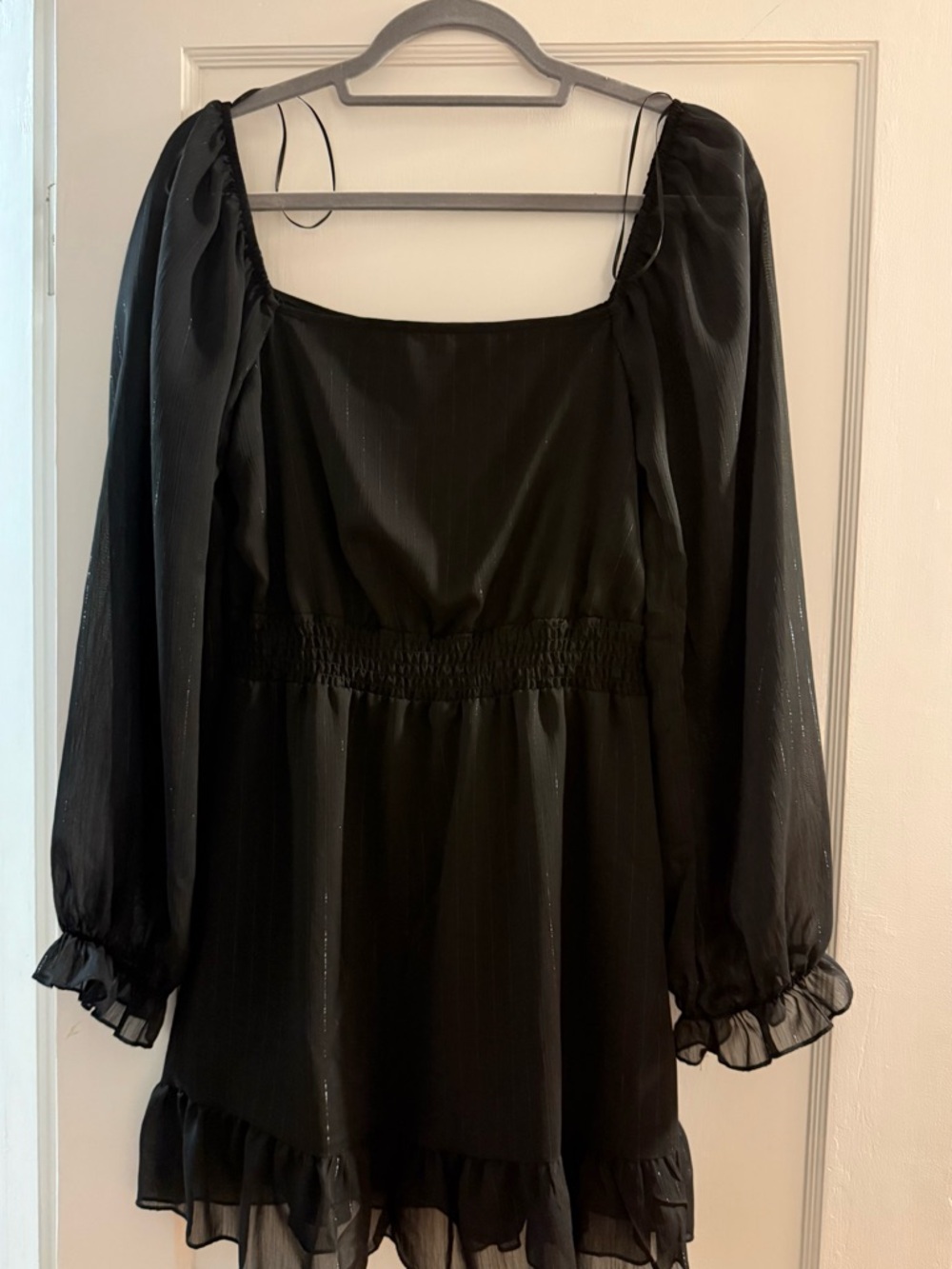 Altar'd State Black Long Sleeve Ruffle Mini Dress